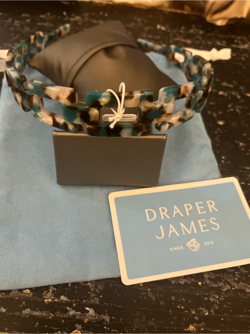 Draper James Blue, Brown Tortoise  Chain Link Headband. - Picture 5 of 6